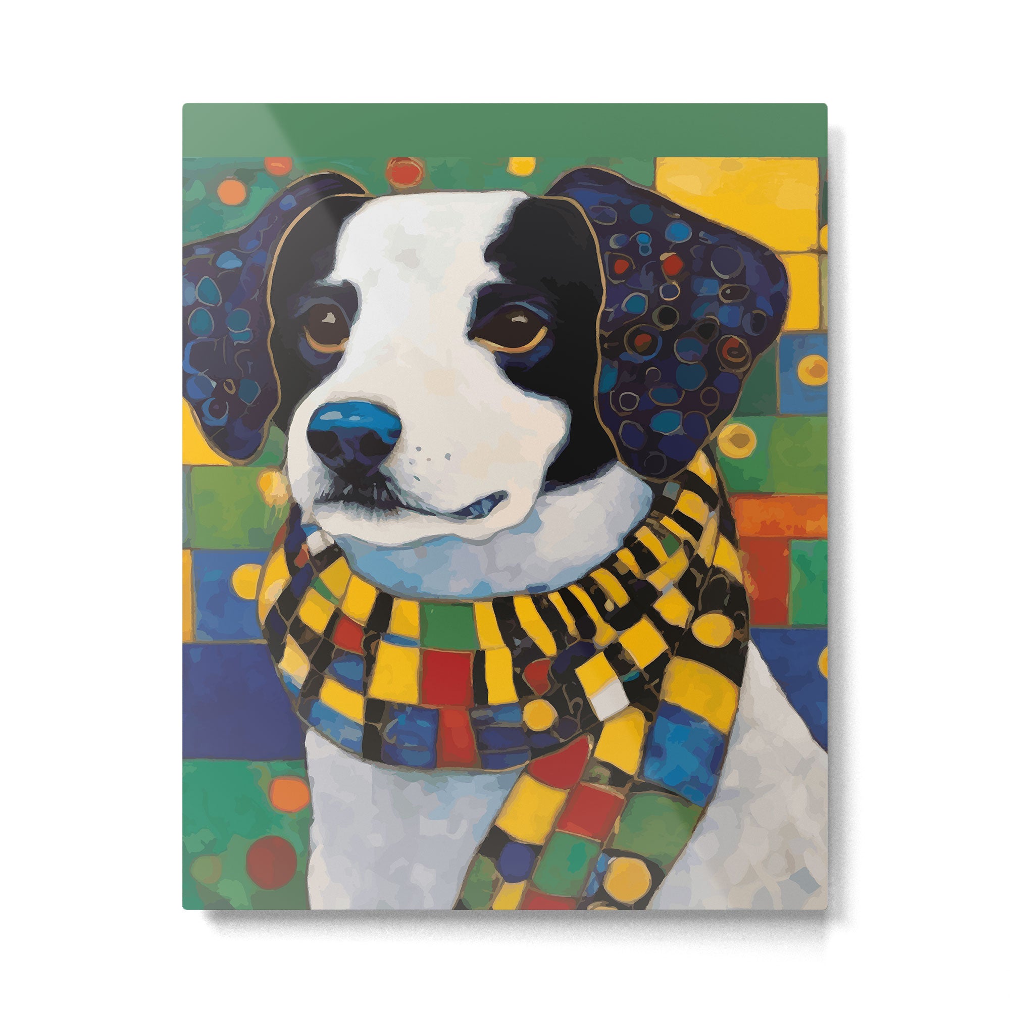 Gustav Klimt Style Puppy Dog with Colorful Scarf Metal Print Gallery Image 6