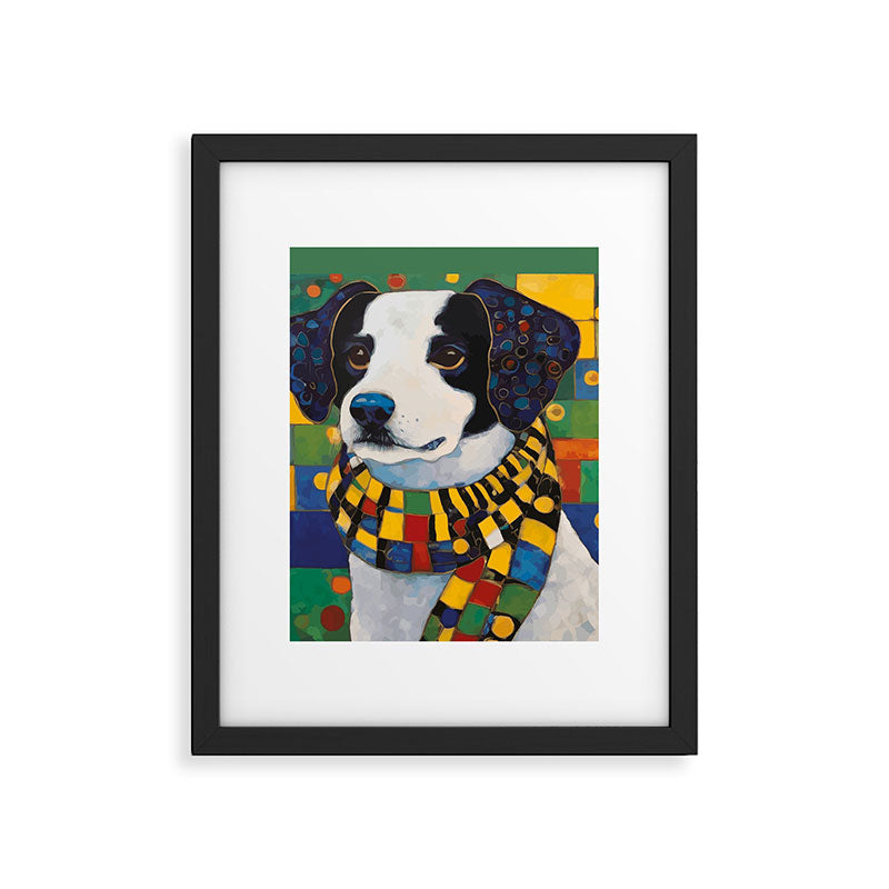 Gustav Klimt Style Puppy Dog with Colorful Scarf Framed Art Print Gallery Image 6
