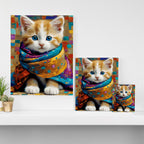 Gustav Klimt Style Tabby Cat Kitten with Colorful Scarf Canvas Print Gallery Image 3