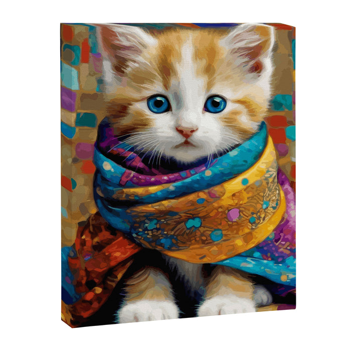 Gustav Klimt Style Tabby Cat Kitten with Colorful Scarf Canvas Print Gallery Image 1