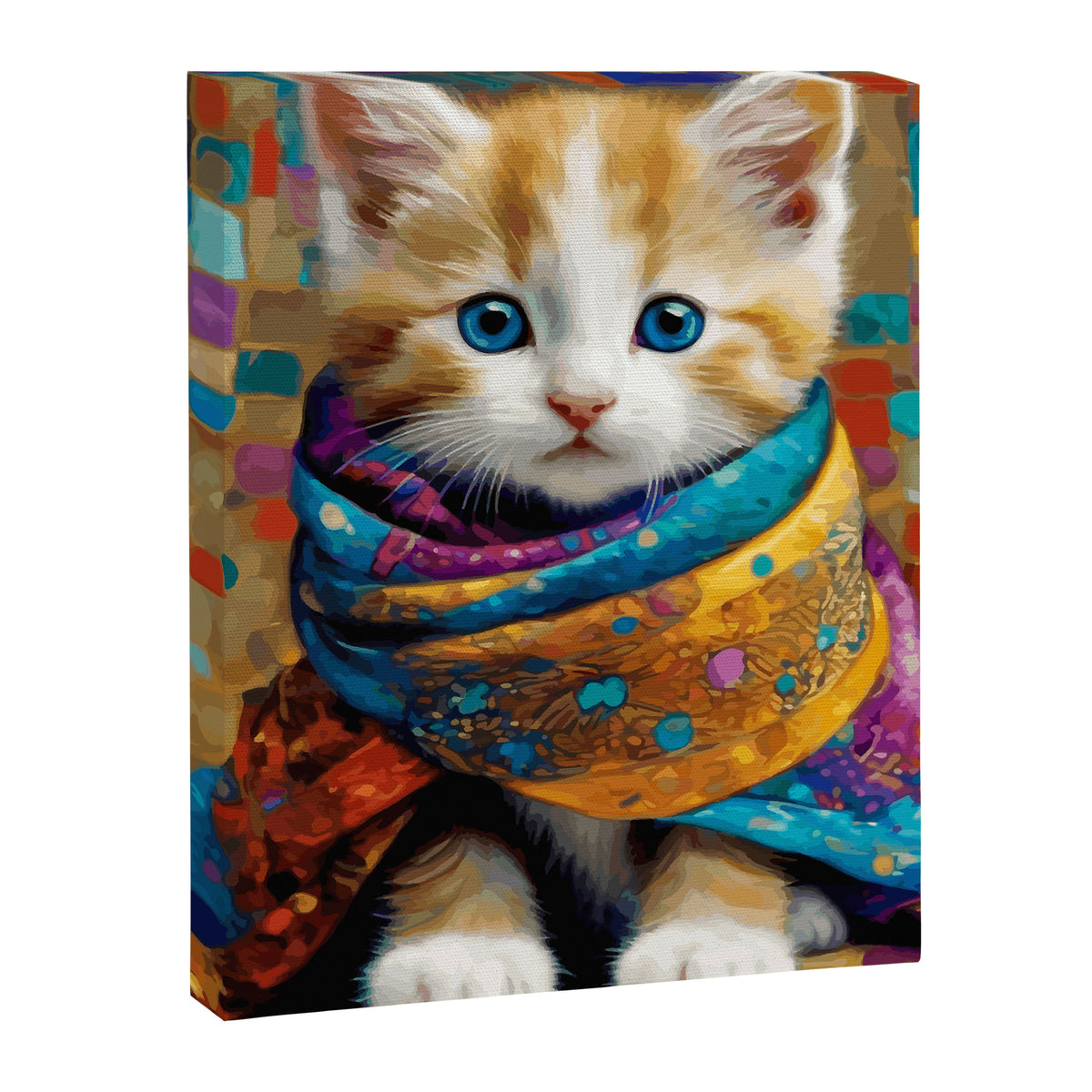 Gustav Klimt Style Tabby Cat Kitten with Colorful Scarf Canvas Print Gallery Image 8