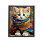 Gustav Klimt Style Tabby Cat Kitten with Colorful Scarf Framed Canvas Print Gallery Image 8