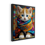 Gustav Klimt Style Tabby Cat Kitten with Colorful Scarf Framed Canvas Print Gallery Image 2