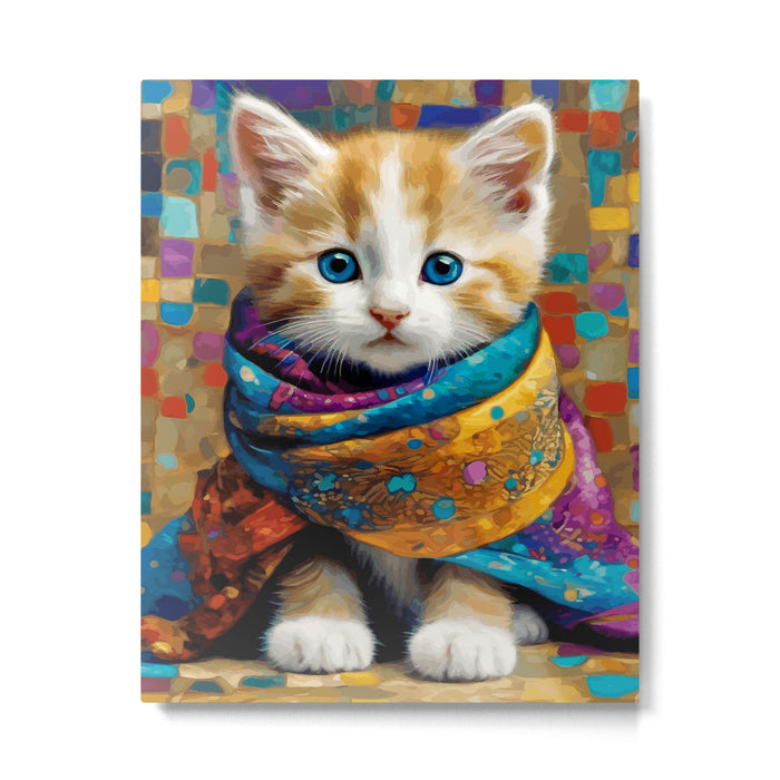 Gustav Klimt Style Tabby Cat Kitten with Colorful Scarf Metal Print Gallery Image 1