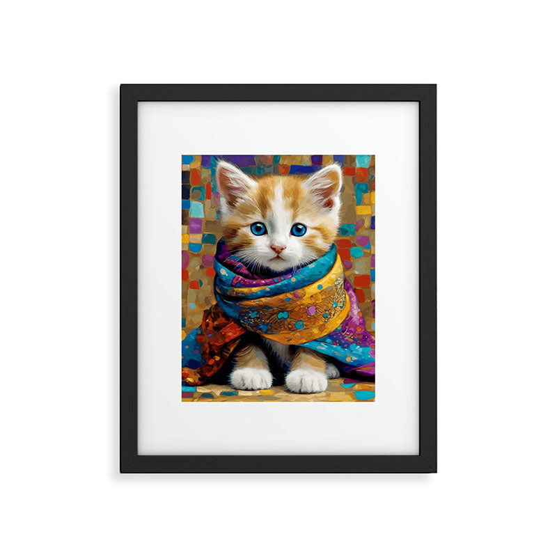 Gustav Klimt Style Tabby Cat Kitten with Colorful Scarf Framed Art Print Gallery Image 6