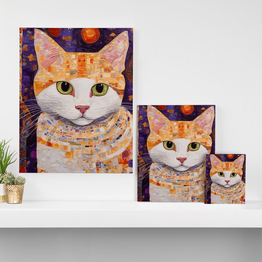 Gustav Klimt Style Tabby Cat Kitten with Green Eyes in a Starry Night Canvas Print Gallery Image 3