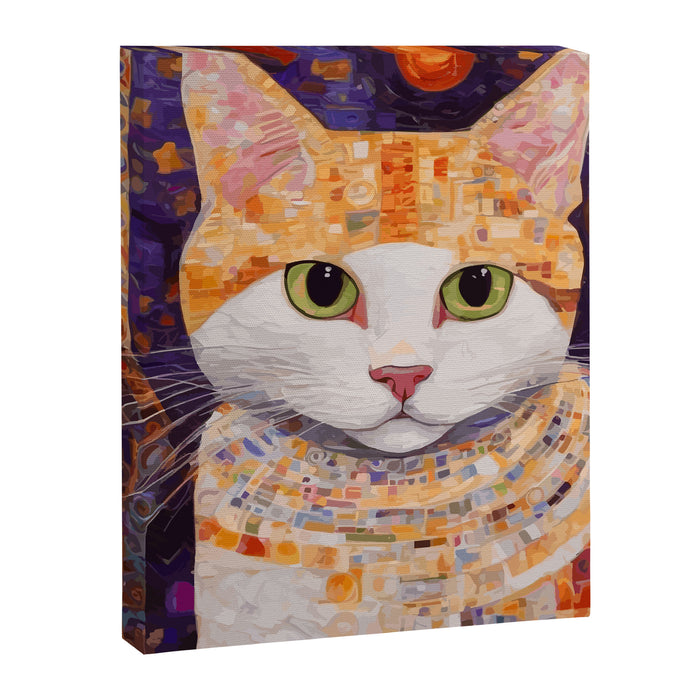 Gustav Klimt Style Tabby Cat Kitten with Green Eyes in a Starry Night Canvas Print Gallery Image 1