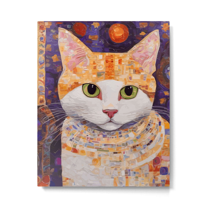 Gustav Klimt Style Tabby Cat Kitten with Green Eyes in a Starry Night Metal Print Gallery Image 1