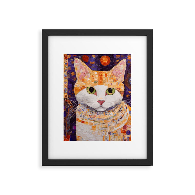 Gustav Klimt Style Tabby Cat Kitten with Green Eyes in a Starry Night Framed Art Print Gallery Image 6