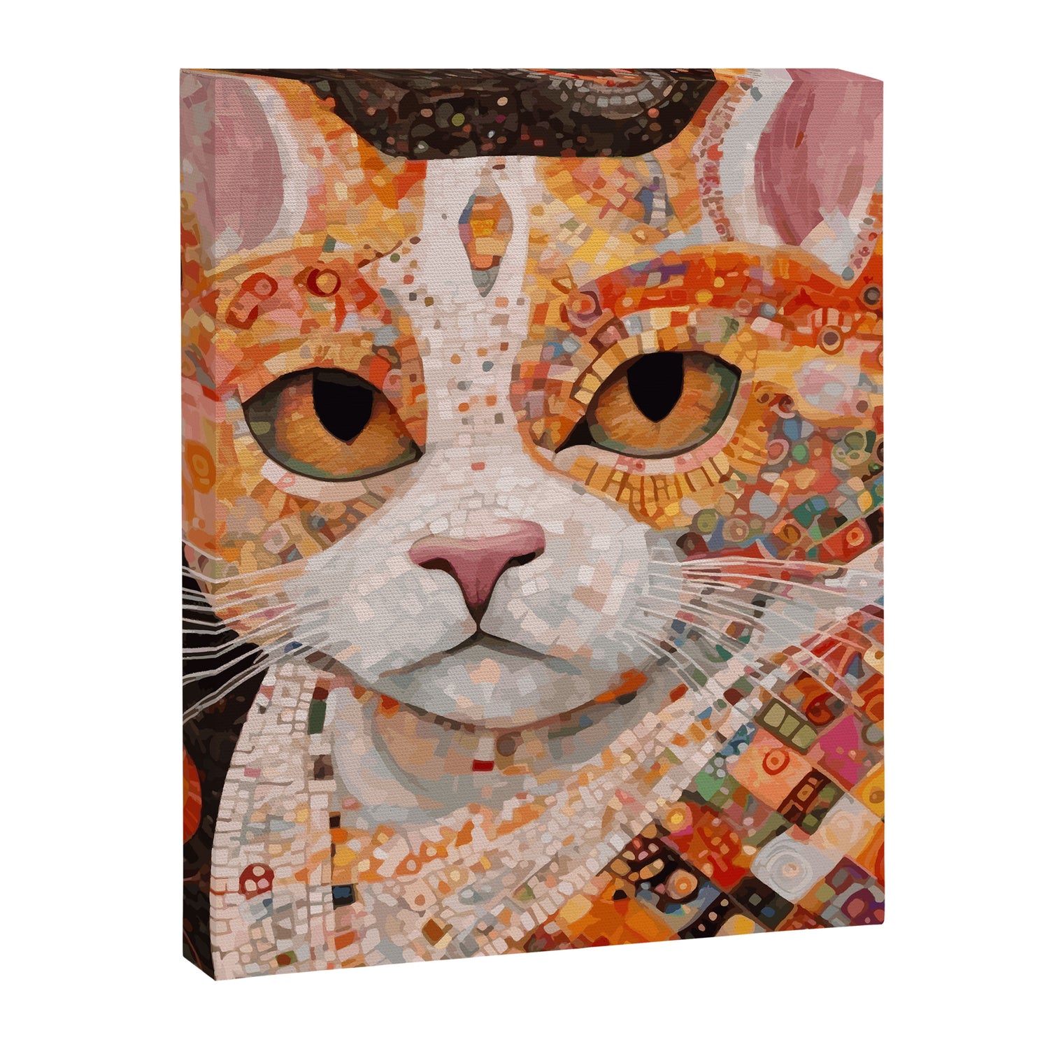 Gustav Klimt Style Tabby Cat with Colorful Geometric Robe Canvas Print Gallery Image 3