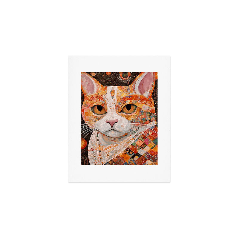 Gustav Klimt Style Tabby Cat with Colorful Geometric Robe Art Print Gallery Image 1