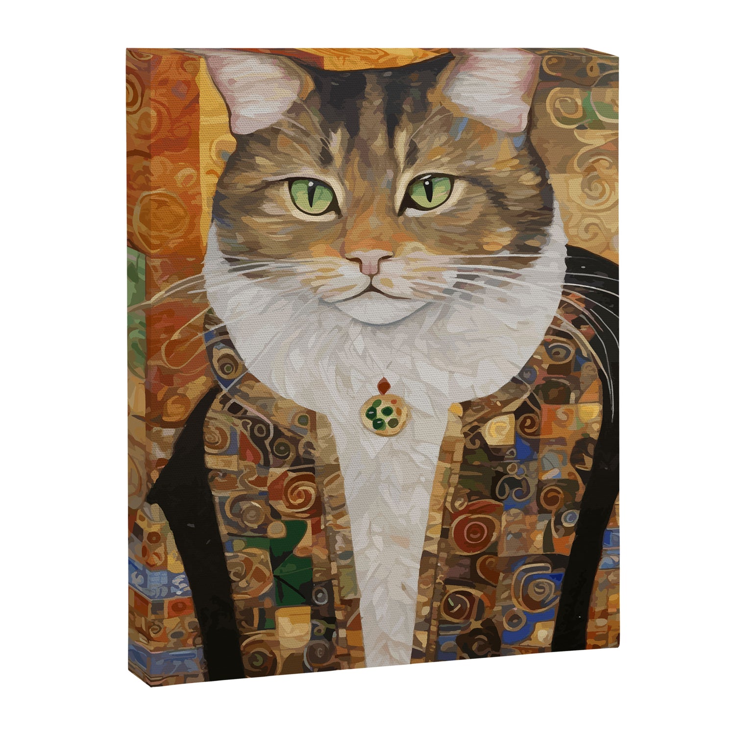 Gustav Klimt Style Tabby Cat with Diplomatic Immunity Canvas Print Gallery Image 3