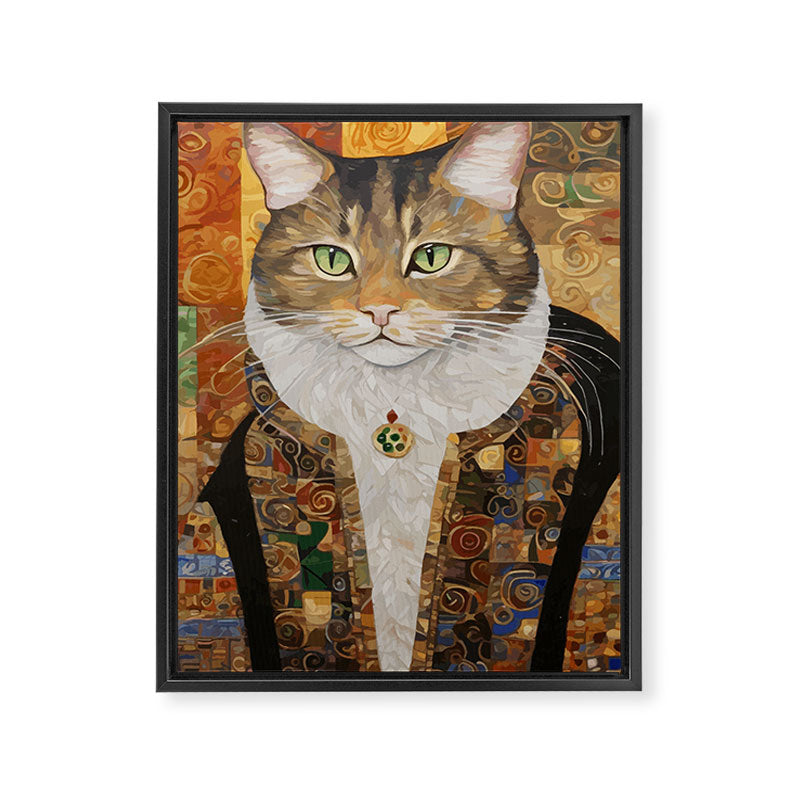 Gustav Klimt Style Tabby Cat with Diplomatic Immunity Framed Canvas Print Gallery Image 3