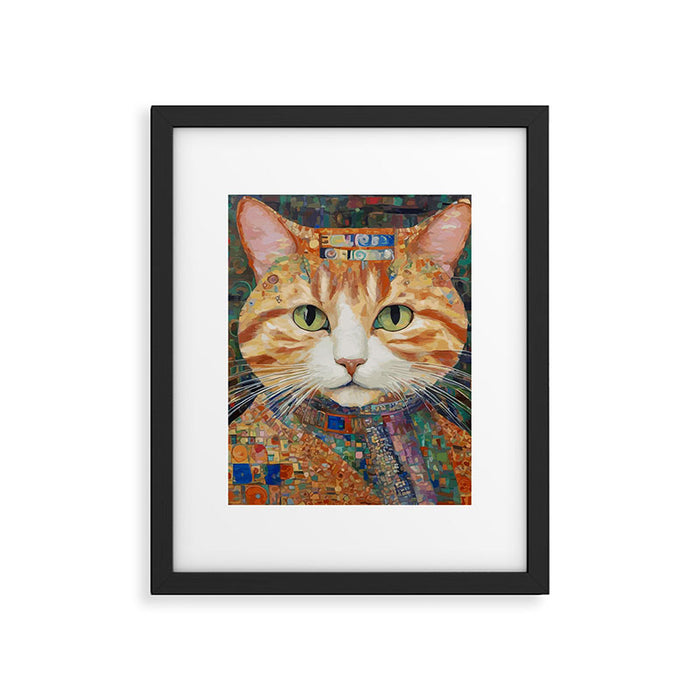 Gustav Klimt Style Tabby Cat with Green Eyes and Beautiful Clothes Framed Art Print Gallery Image 1