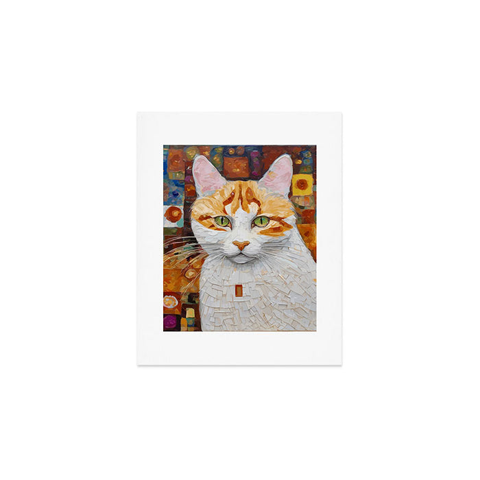Gustav Klimt Style Tabby Cat with Green Eyes Art Print Gallery Image 1