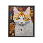 Gustav Klimt Style Tabby Cat with Green Eyes Framed Canvas Print Gallery Image 3
