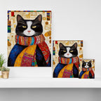 Gustav Klimt Style Tuxedo Cat with Colorful Scarf Canvas Print Gallery Image 3