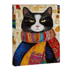Gustav Klimt Style Tuxedo Cat with Colorful Scarf Canvas Print Gallery Image 3