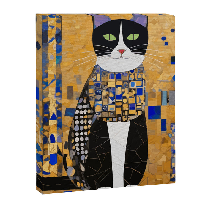 Gustav Klimt Style Tuxedo Cat with Geometric Patterns Canvas Print Gallery Image 1