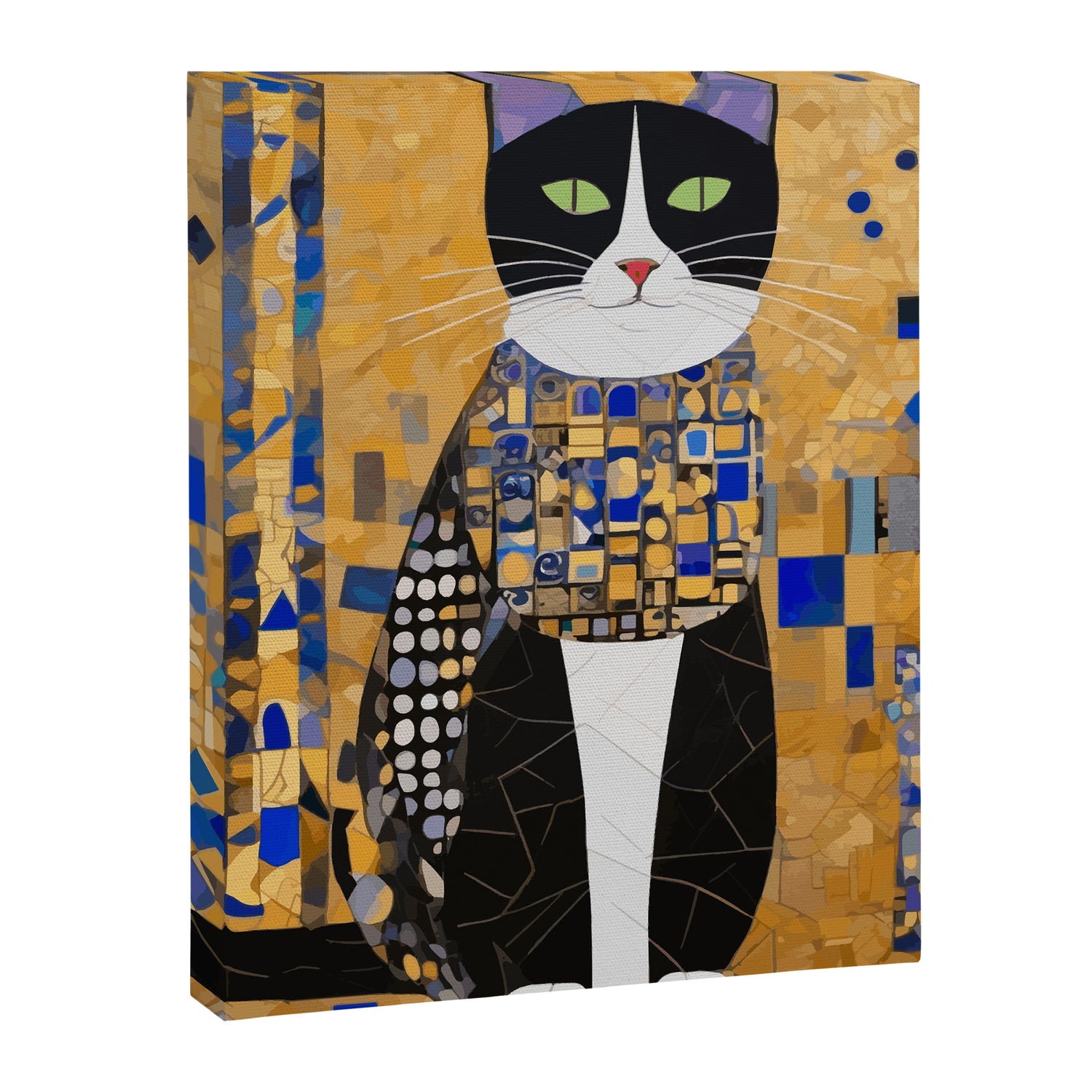 Gustav Klimt Style Tuxedo Cat with Geometric Patterns Canvas Print Gallery Image 3