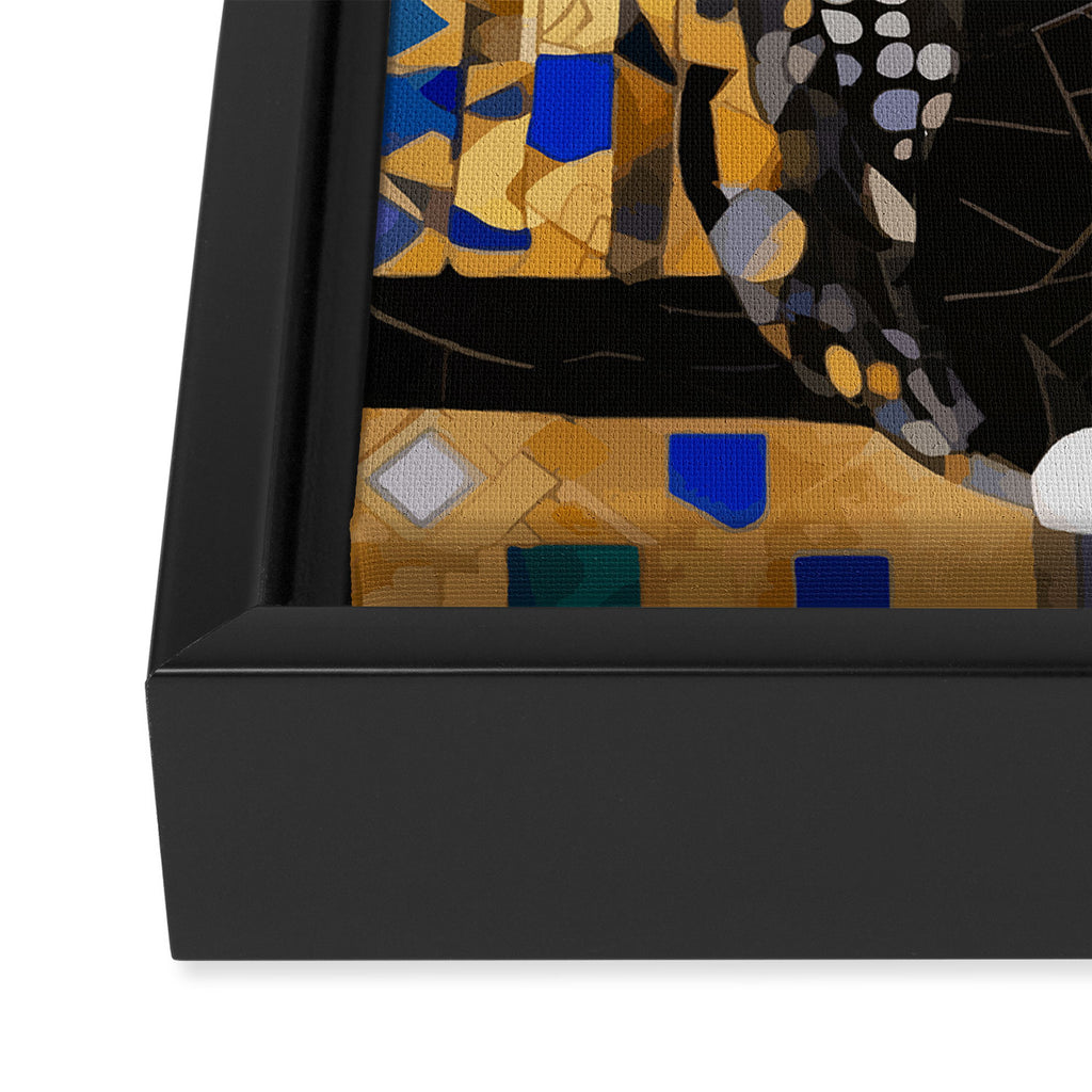Gustav Klimt Style Tuxedo Cat with Geometric Patterns Framed Canvas Print Gallery Image 3