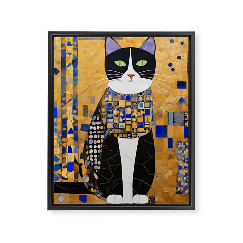 Gustav Klimt Style Tuxedo Cat with Geometric Patterns Framed Canvas Print Gallery Image 8