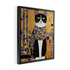Gustav Klimt Style Tuxedo Cat with Geometric Patterns Framed Canvas Print Gallery Image 2