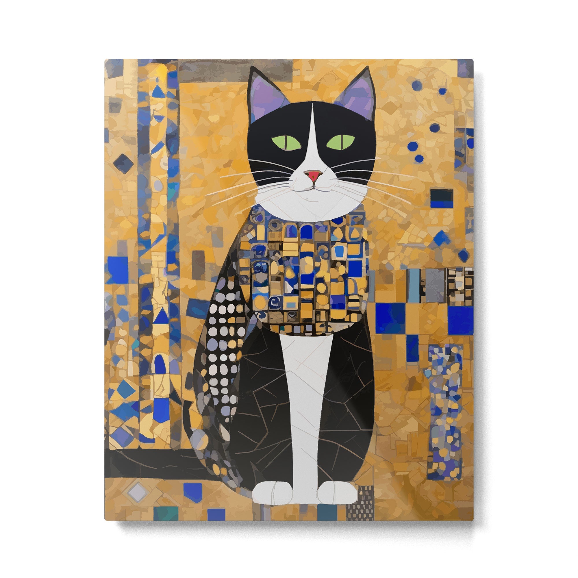 Gustav Klimt Style Tuxedo Cat with Geometric Patterns Metal Print Gallery Image 6