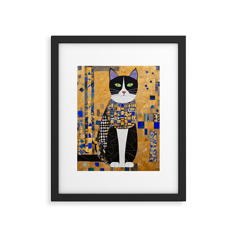 Gustav Klimt Style Tuxedo Cat with Geometric Patterns Framed Art Print Gallery Image 6