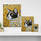 Gustav Klimt Style Tuxedo Cat with Striped Coat Canvas Print Gallery Image 3