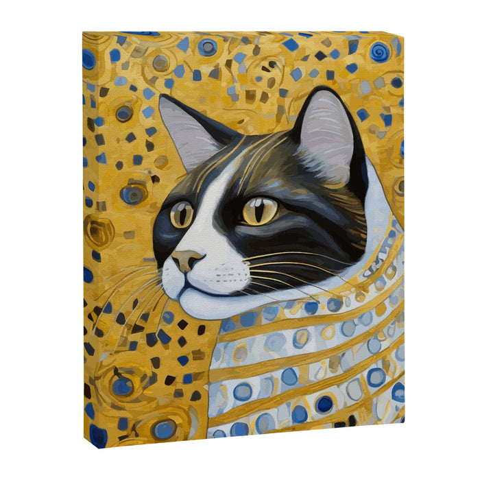 Gustav Klimt Style Tuxedo Cat with Striped Coat Canvas Print Gallery Image 1