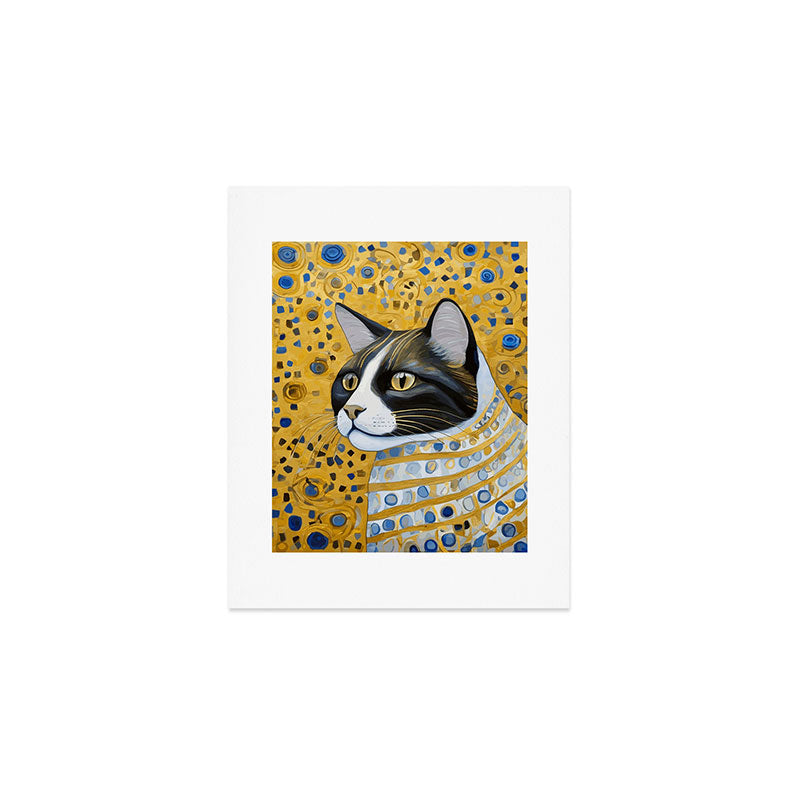 Gustav Klimt Style Tuxedo Cat with Striped Coat Art Print Gallery Image 1