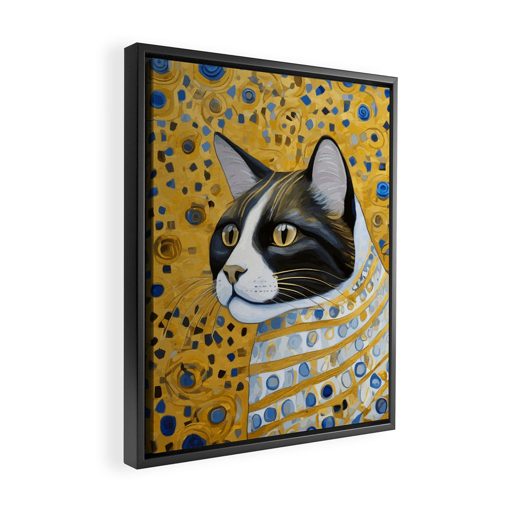 Gustav Klimt Style Tuxedo Cat with Striped Coat Framed Canvas Print Gallery Image 2