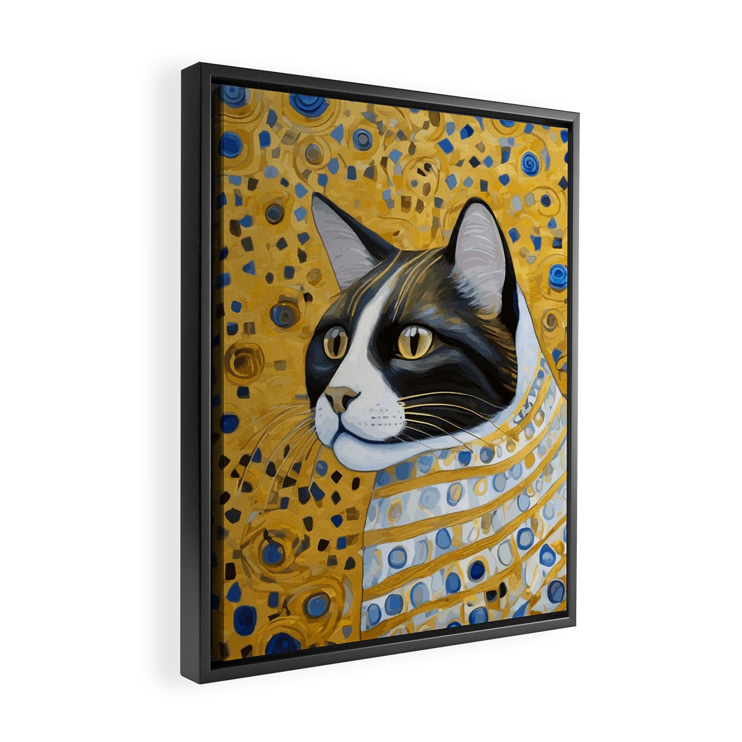 Gustav Klimt Style Tuxedo Cat with Striped Coat Framed Canvas Print Gallery Image 2