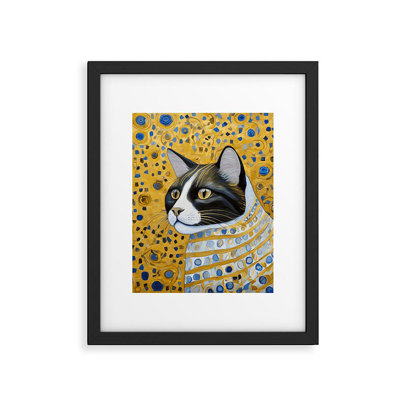 Gustav Klimt Style Tuxedo Cat with Striped Coat Framed Art Print Gallery Image 6