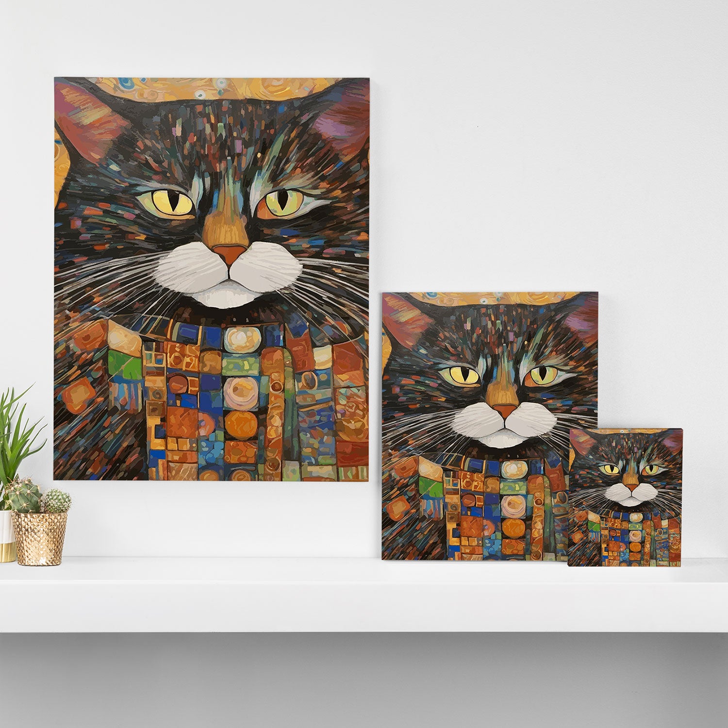 Gustav Klimt Style Warrior Cat with Colorful Medals Canvas Print Gallery Image 3