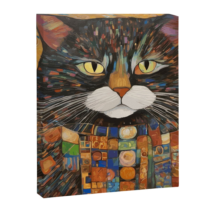 Gustav Klimt Style Warrior Cat with Colorful Medals Canvas Print Gallery Image 1