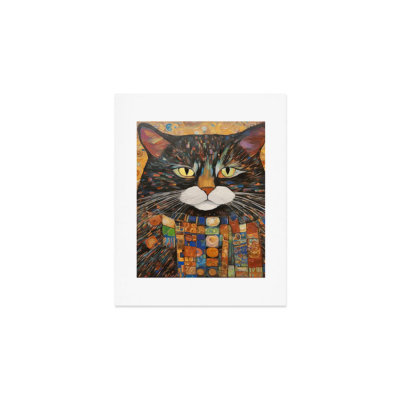 Gustav Klimt Style Warrior Cat with Colorful Medals Art Print Gallery Image 1