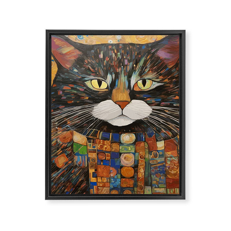 Gustav Klimt Style Warrior Cat with Colorful Medals Framed Canvas Print Gallery Image 3