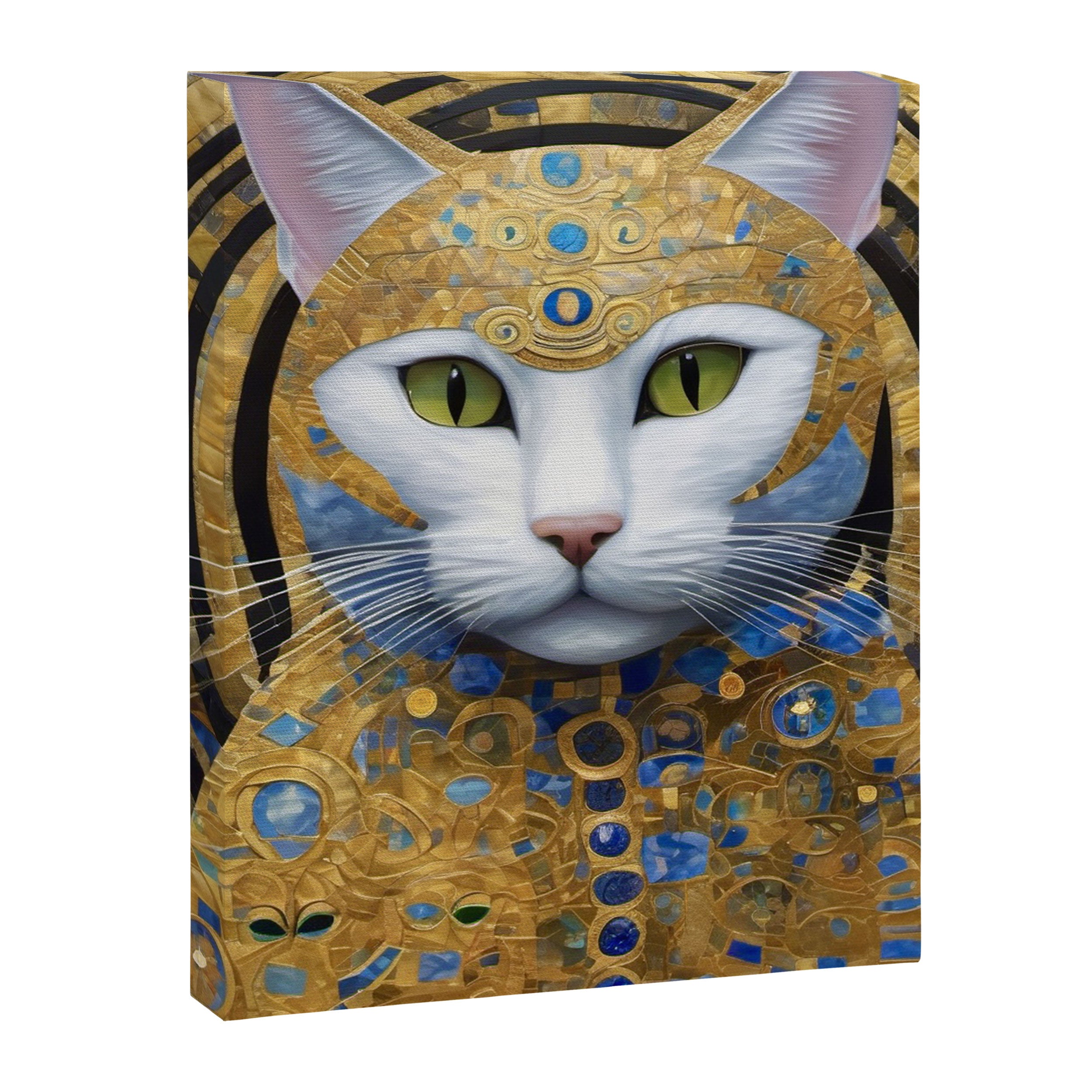 Gustav Klimt Style White Cat with Beautiful Costume Canvas Print Gallery Image 8
