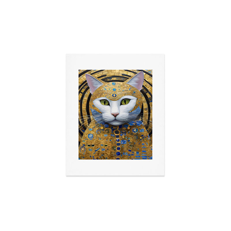 Gustav Klimt Style White Cat with Beautiful Costume Art Print Gallery Image 1