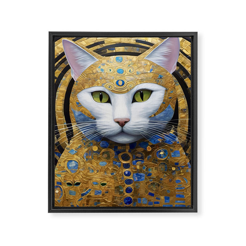 Gustav Klimt Style White Cat with Beautiful Costume Framed Canvas Print Gallery Image 8