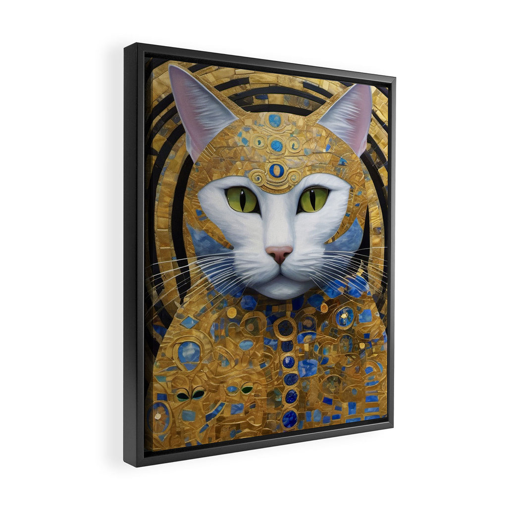 Gustav Klimt Style White Cat with Beautiful Costume Framed Canvas Print Gallery Image 2