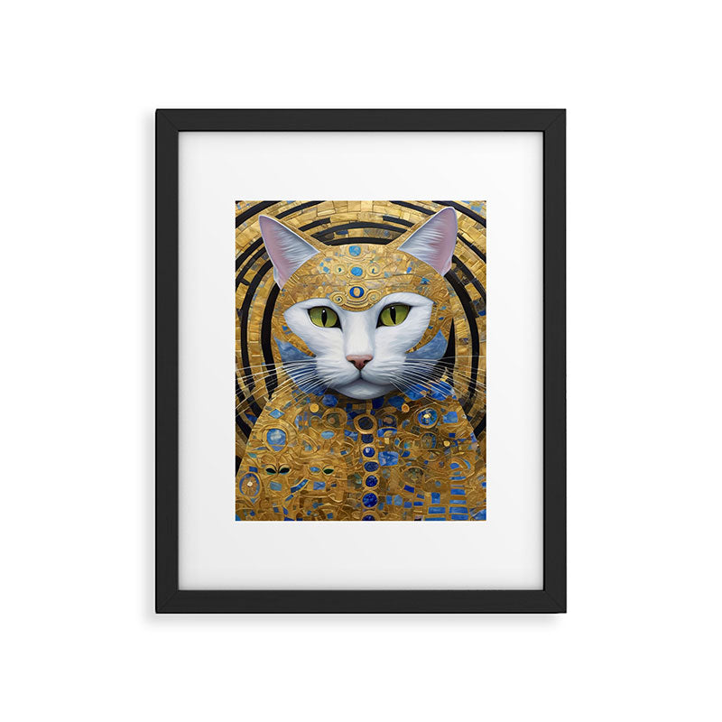 Gustav Klimt Style White Cat with Beautiful Costume Framed Art Print Gallery Image 6