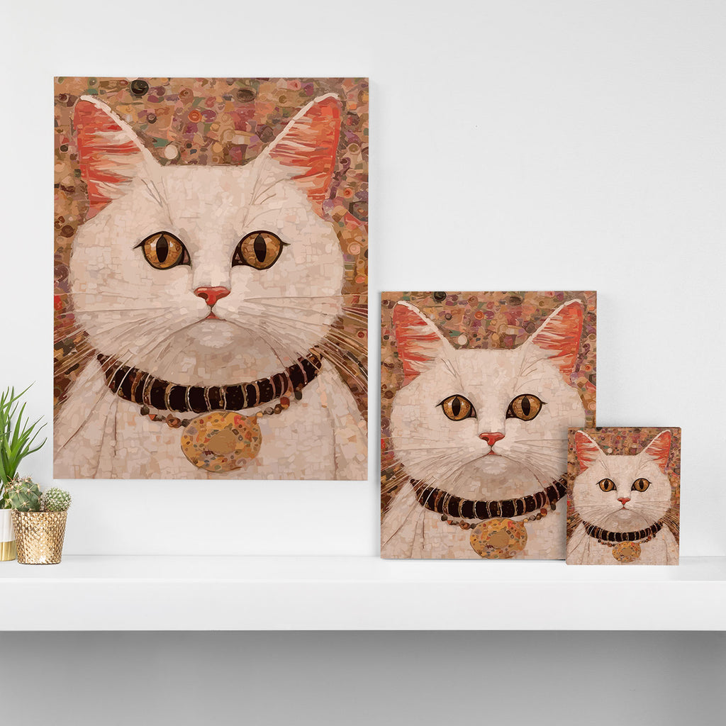 Gustav Klimt Style White Cat with Black and Gold Collar Canvas Print Gallery Image 3