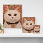 Gustav Klimt Style White Cat with Black and Gold Collar Canvas Print Gallery Image 3