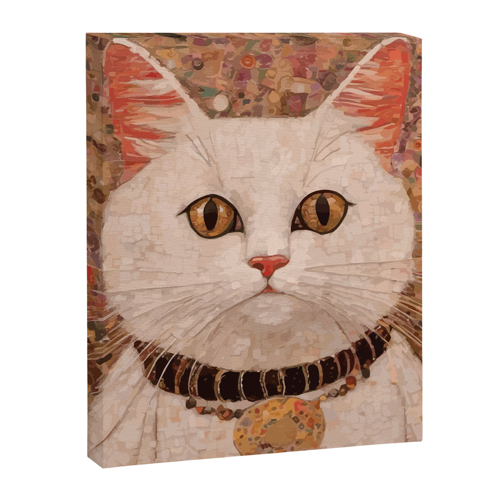 Gustav Klimt Style White Cat with Black and Gold Collar Canvas Print Gallery Image 3