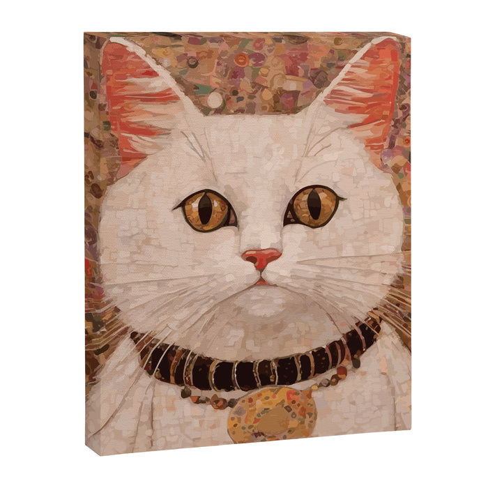 Gustav Klimt Style White Cat with Black and Gold Collar Canvas Print Gallery Image 1