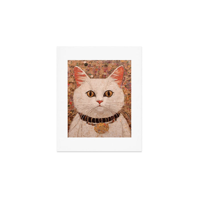 Gustav Klimt Style White Cat with Black and Gold Collar Art Print Gallery Image 1