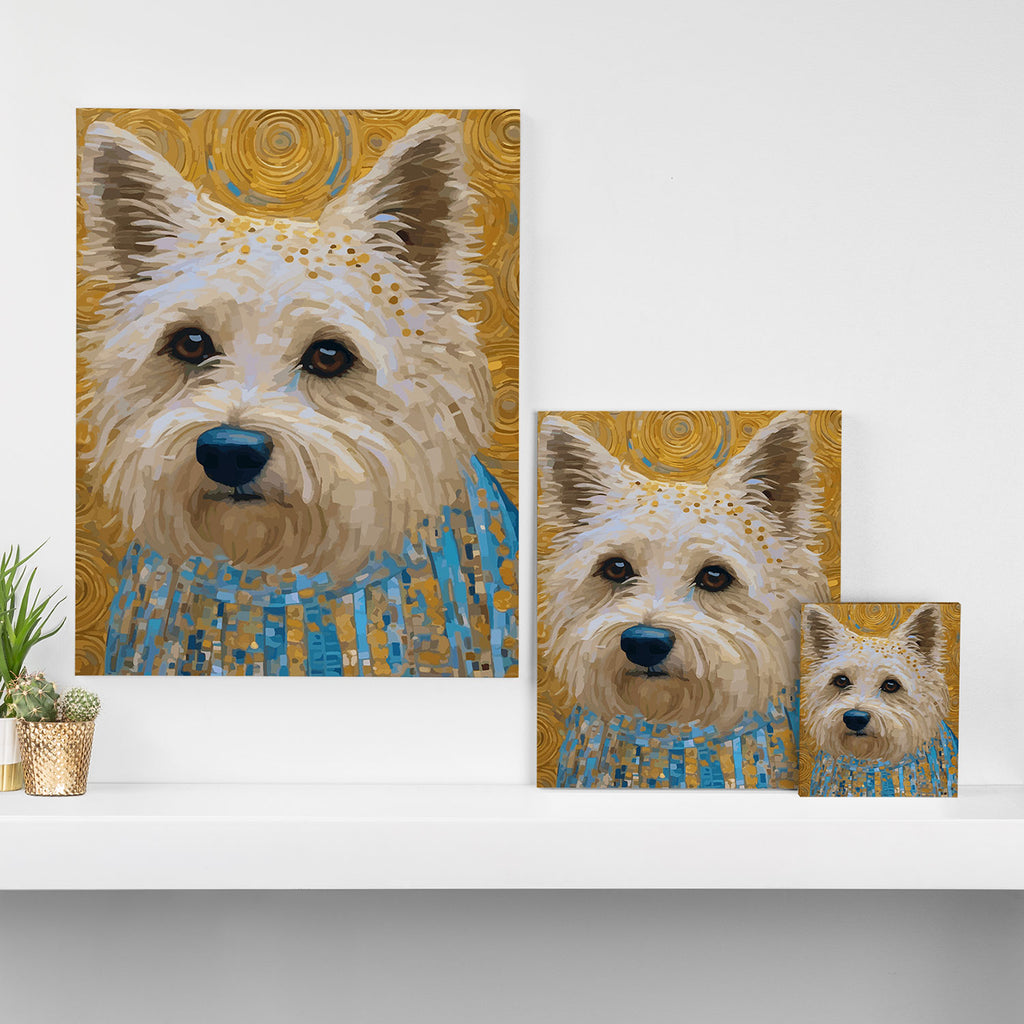 Gustav Klimt Style White Dog with Blue Costume Canvas Print Gallery Image 3